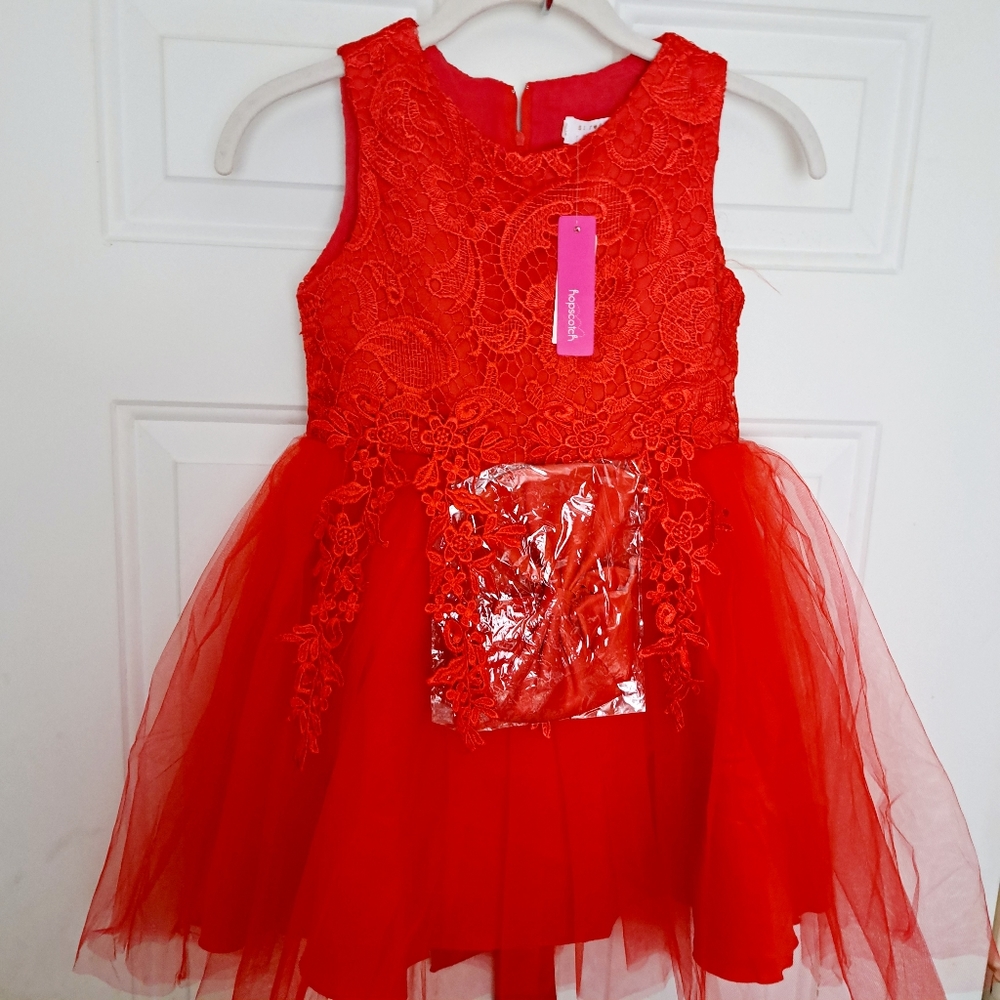 Hopscotch kids Flower Embroidery Lace Tulle Red Princess Big Bow Dress Sz 9-10